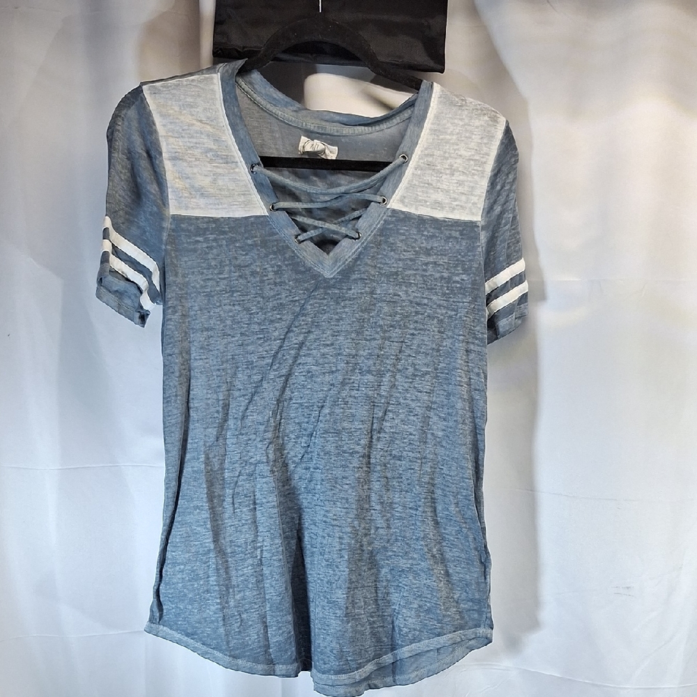 Maurices Light Blue Lace-Up Top